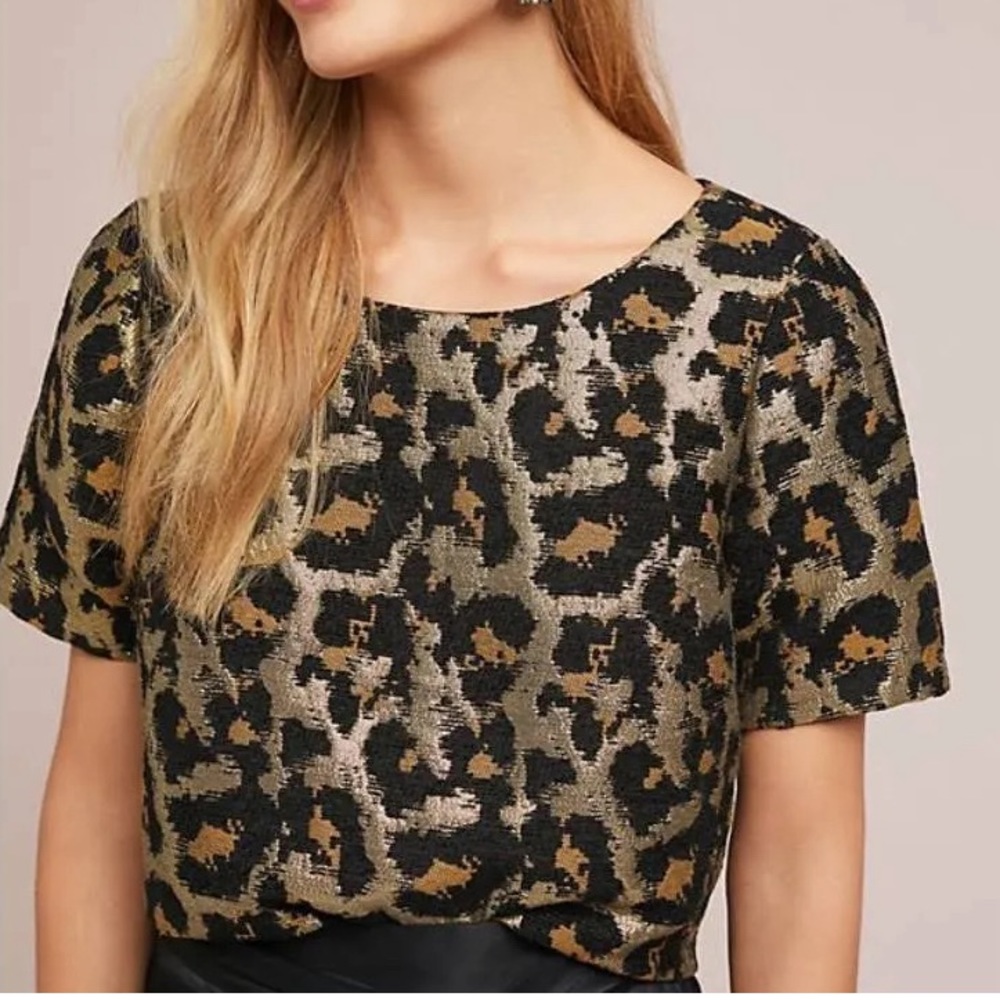 Anthropologie Hutch Metallic Leopard Print Top | Color: Black/Brown | Size: M